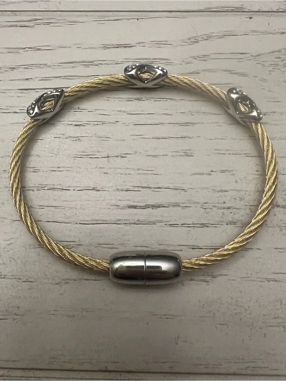 Two Tone Gold Silver Cable Bracelet Crystal Infinity Magnetic Clasp